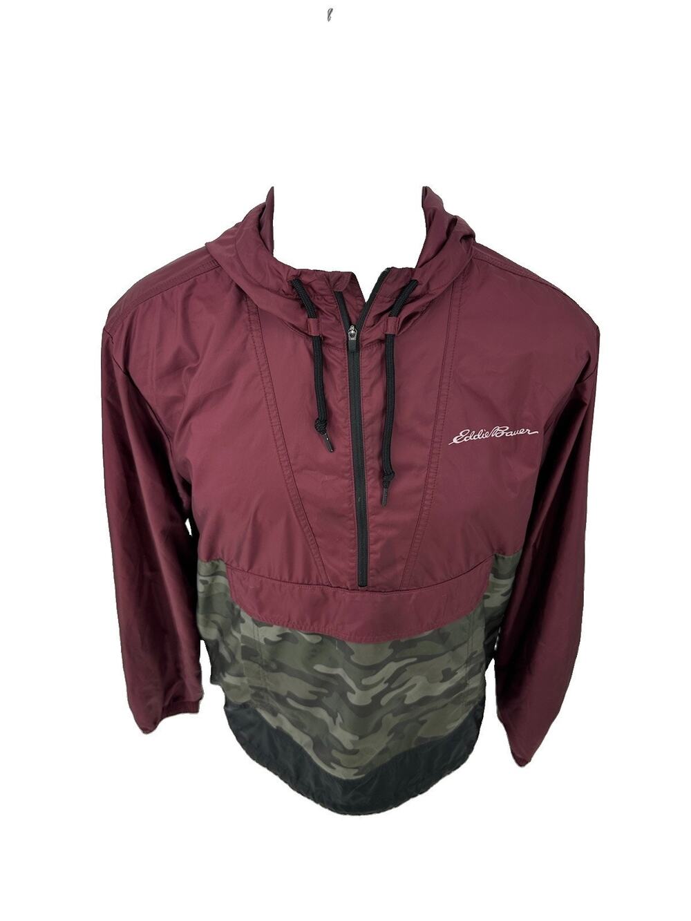 Eddie Bauer L Men Anorak Pullover Windbreaker Jacket Hooded Front Pocket 10-1